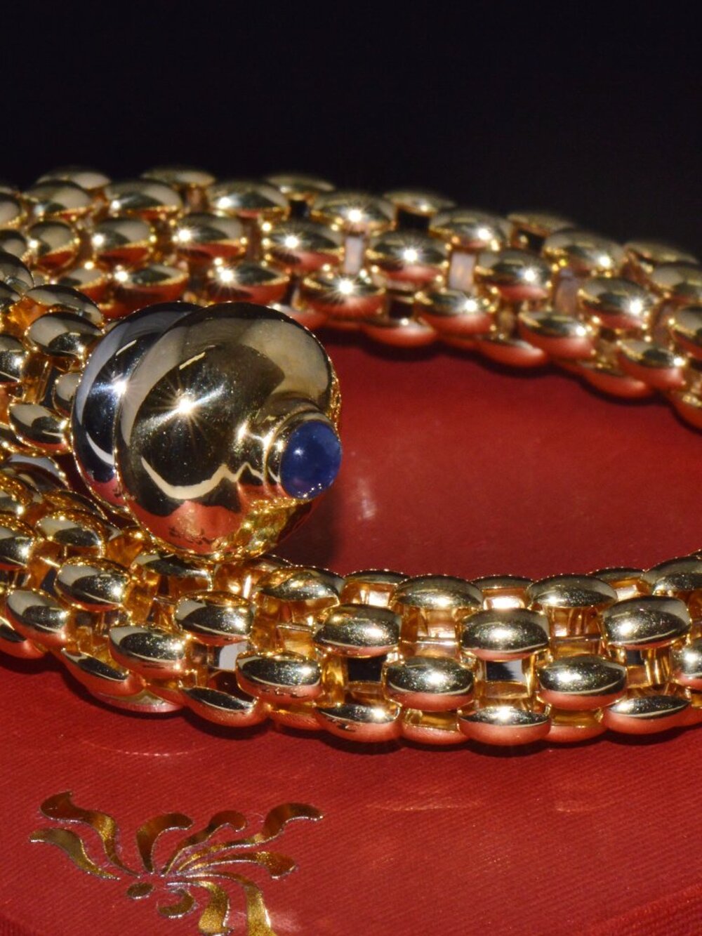 Rare FOPE Flex’it Blue Sapphire Woven Wrap Bangle Bracelet in 18K Yellow Gold